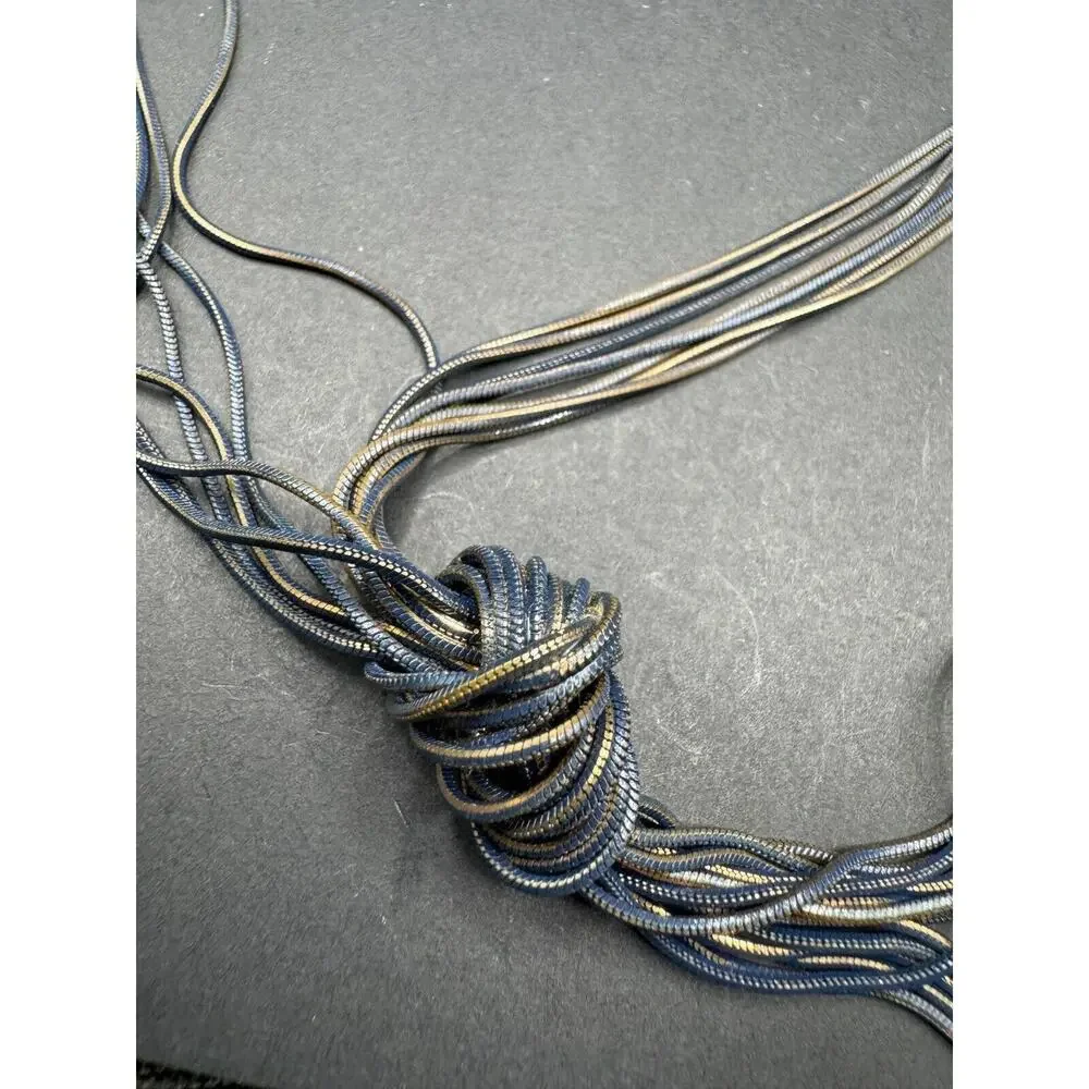 Vintage Blue Gold Two Tone Knot Multi Strand Snake Chain Statement Necklace